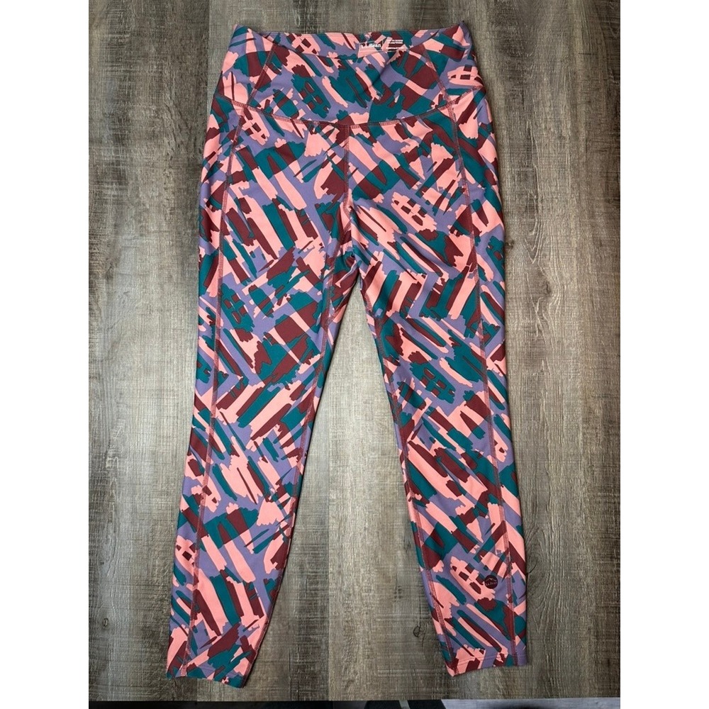 LL Bean Women Multicolored Abstract Geometric Print Leggings Athletic Medium
